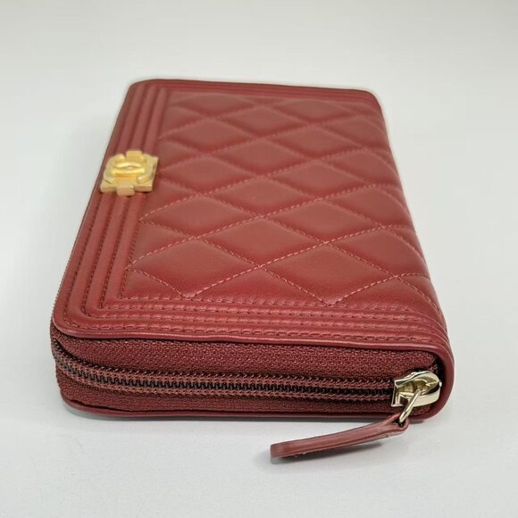 Chanel Dark Red Boy Wallet with Box Quilted Design & Gold Hardware - Picture 5 of 9